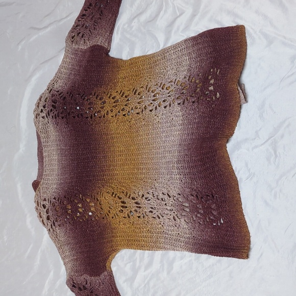 Maurices Open Knit Earthtone Gradient Open Front Cardigan XL Purple Gold - Picture 4 of 7